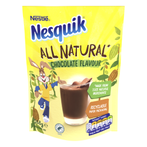 Nesquik all natural chocolate milkshake powder 168g paper pouch