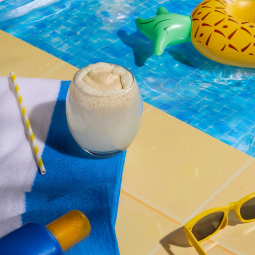 Banana float iced drink by pool
