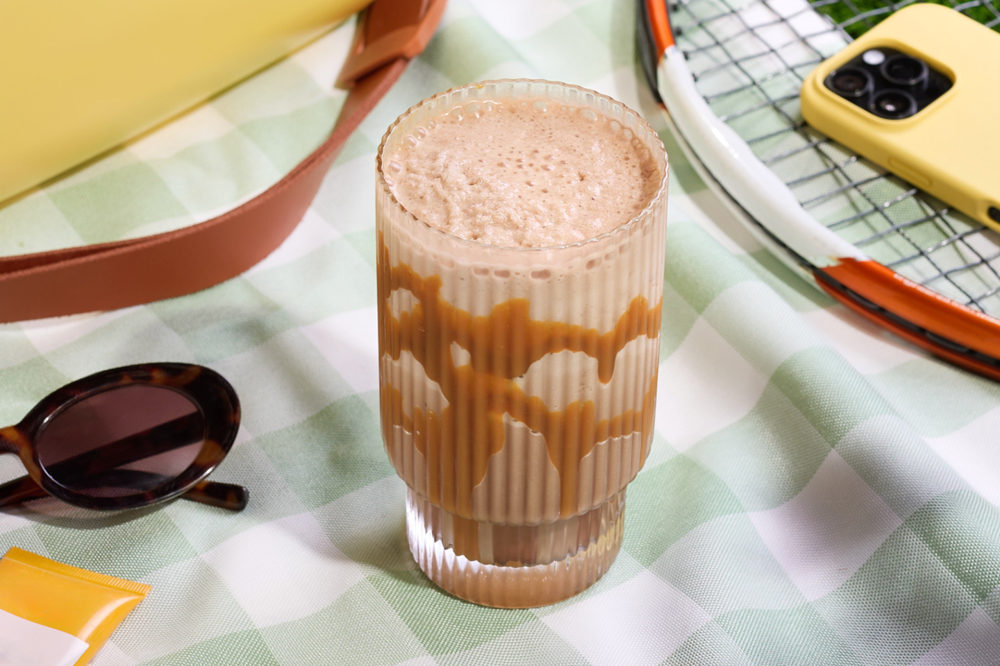 Mocha Frappucino on picnic blanket Mocha Frappucino on picnic blanket