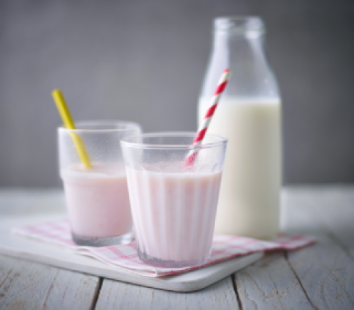 Nesquik strawberry milkshake in glass