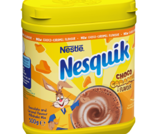 NUK1969 Nesquik 500g_C1L1 CHOCO CARAMEL (1).png Nesquik Choco-Caramel Milkshake Powder 500g Side