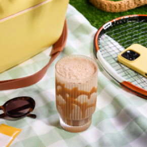 Mocha Frappucino on picnic blanket